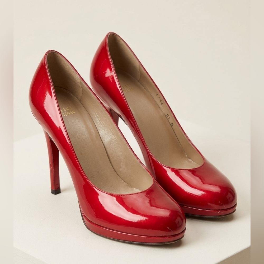AS IS Stuart Weitzman Red‎ platswoon Round Toe Platform Pumps - Size 8.5
